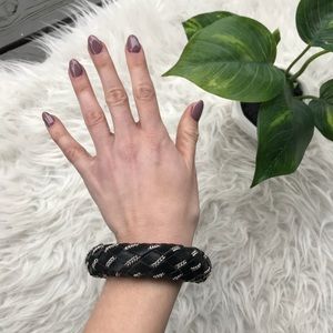 faux black leather with silver tone chain braided cuff bracelet boho rocker vibe